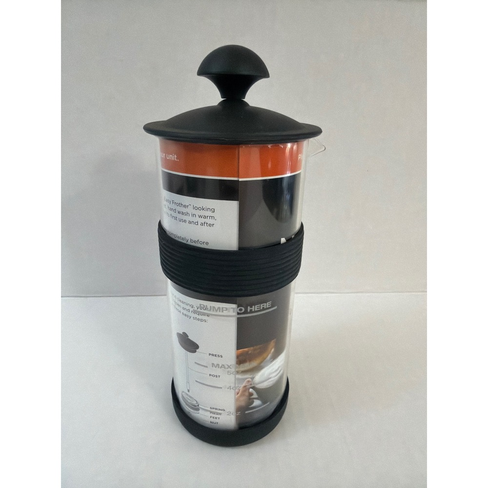 NEW Ninja Easy Frother Manual Milk Frother Glass Microwave Safe Carafe Black 5oz